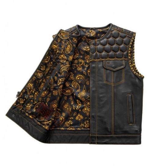 Men's Club Style Leather Vest - Gold