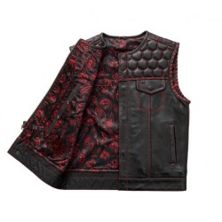 Men's Club Style Leather Vest - Red