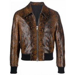 Stylish snakeskin effect zip-up leather jacket