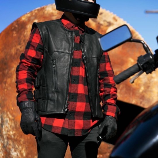 Men's Leather Swat Style Motorcycle Vest