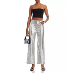 Metallic Leather Wide Leg Pants