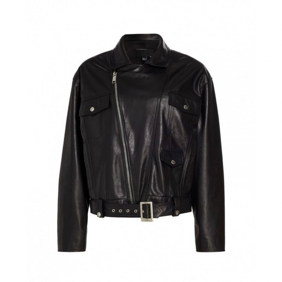 buffalo black Leather biker Jacket