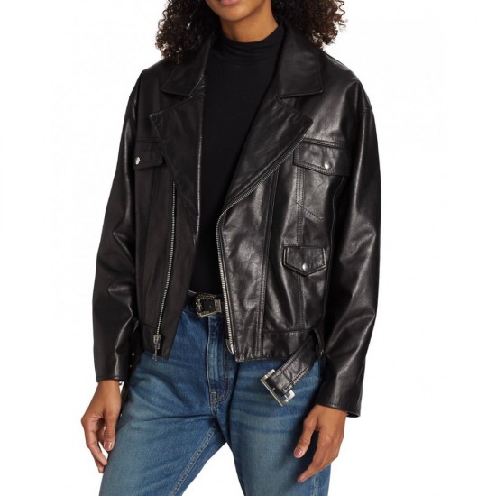 buffalo black Leather biker Jacket